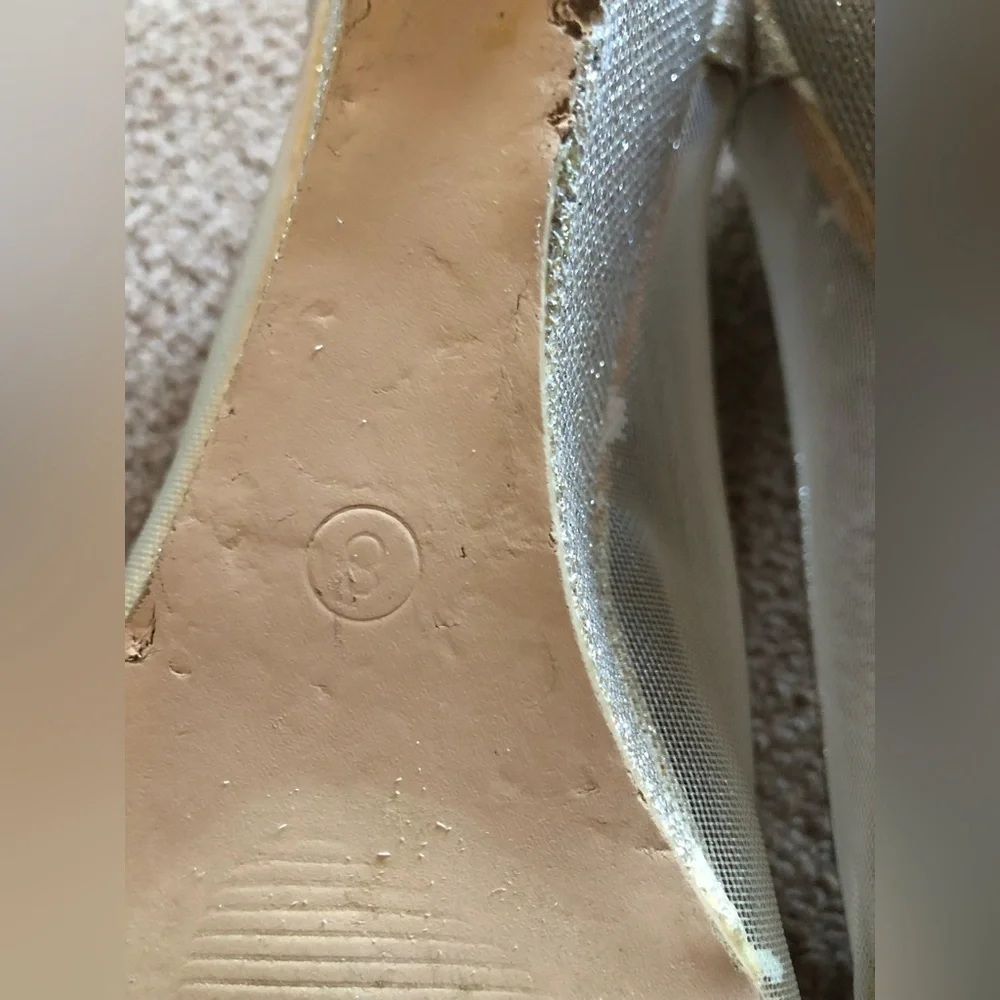 Bella Marie Cream and Gold Rhinestone Peep-Toe Wedges